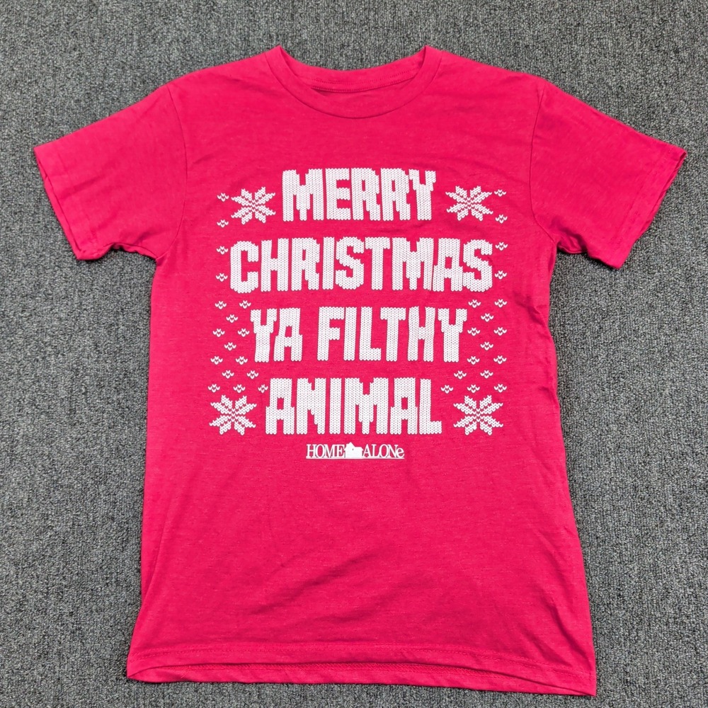 Home Alone 90s Movie Merry Christmas Ya Filthy Animal T-Shirt S Red Holiday Tee